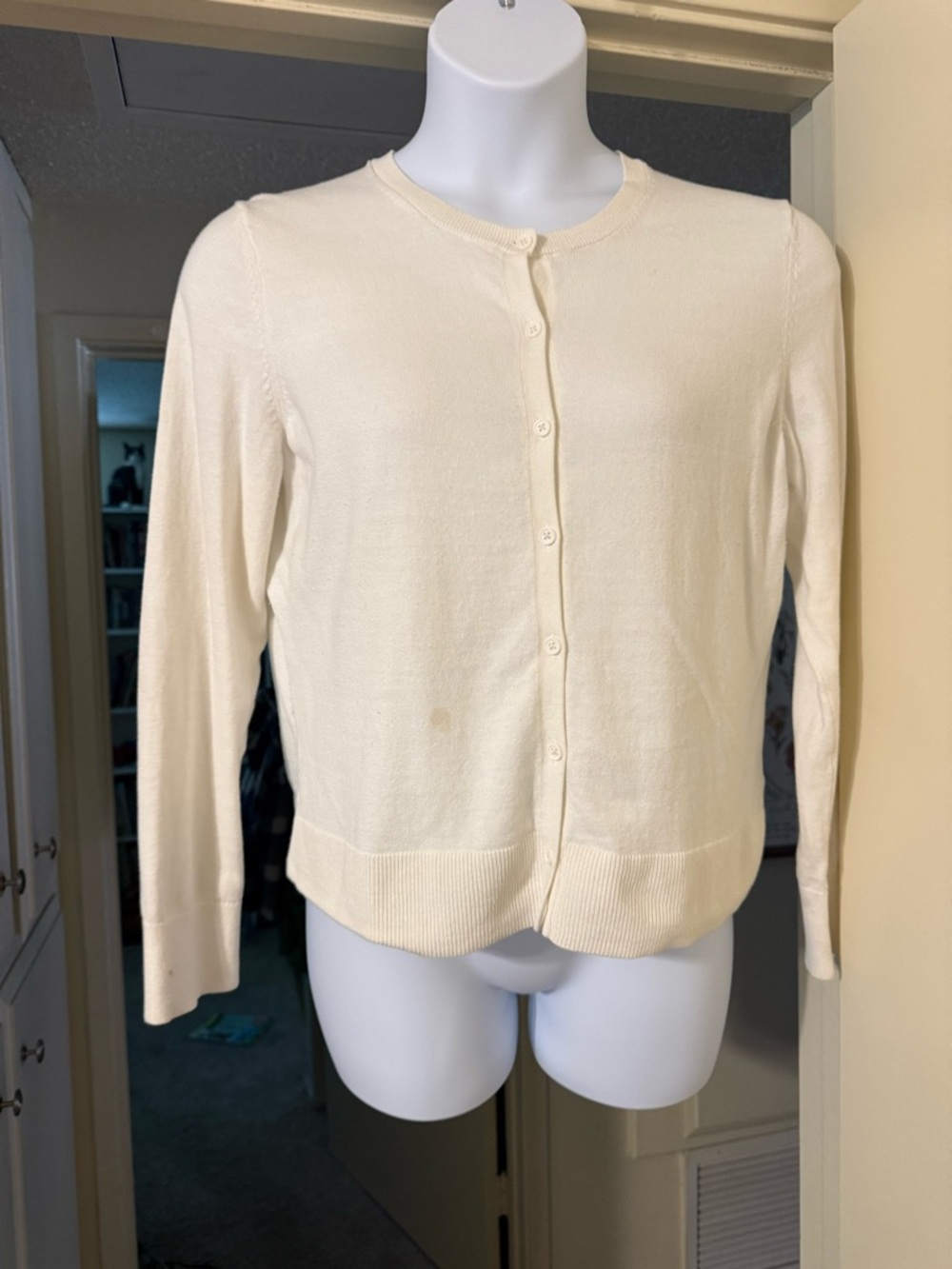 GAP Cream Button-Up Crewneck Cardigan
